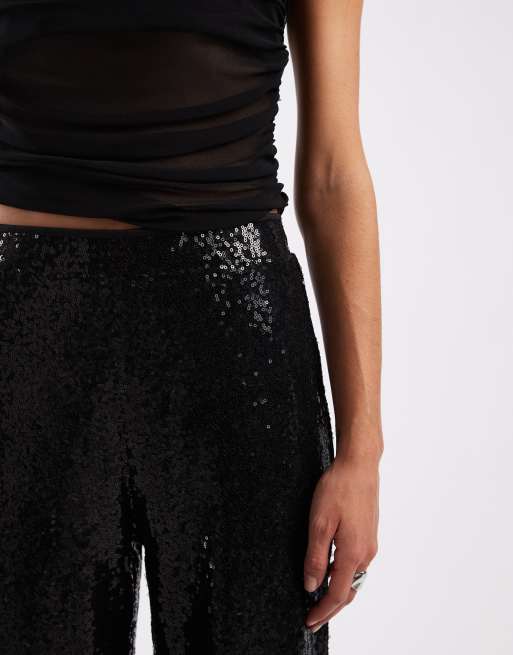 ONLY - Pantaloni a vita alta neri con paillettes, 4 di 5