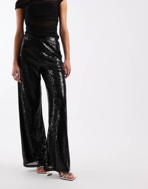 ONLY - Pantaloni a vita alta neri con paillettes, 5 di 5