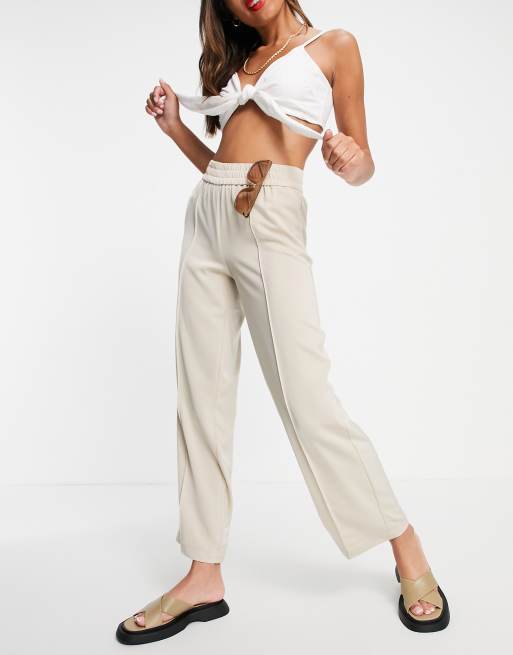 Only - Pantaloni casual in raso beige con pinces