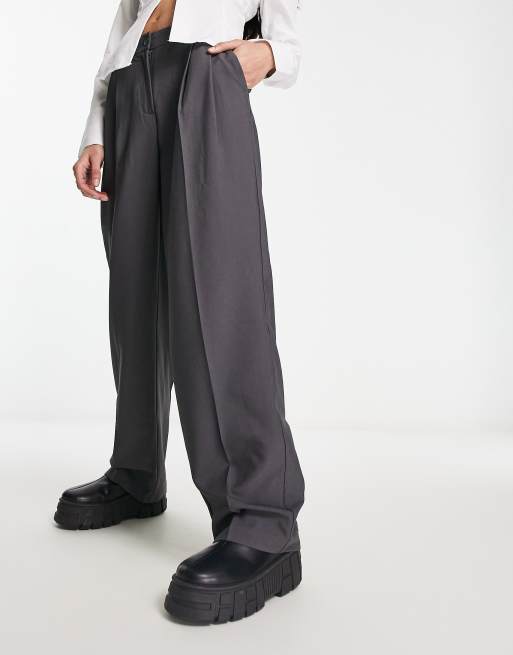 Only - Pantaloni con pieghe a fondo ampio sartoriali grigio antracite , 3 di 4