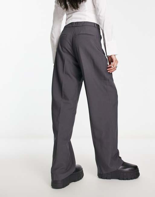 Only - Pantaloni con pieghe a fondo ampio sartoriali grigio antracite , 4 di 4
