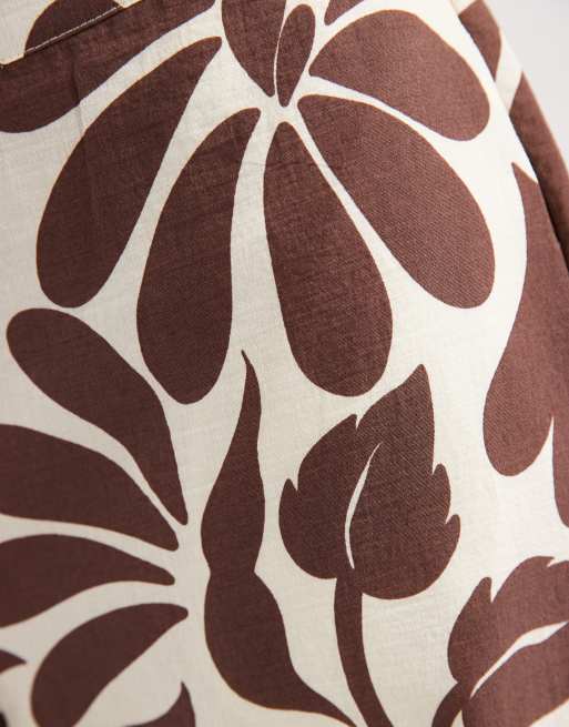 ONLY - Pantaloni cropped a fondo ampio marroni con stampa a fiori, 4 di 5