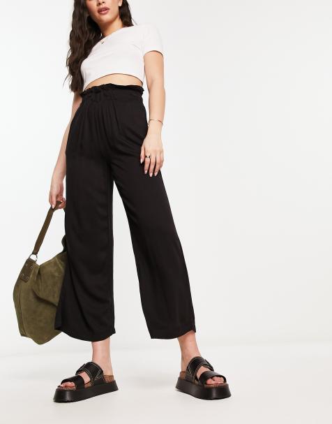 Only - Pantaloni culotte neri con vita arricciata - view 1