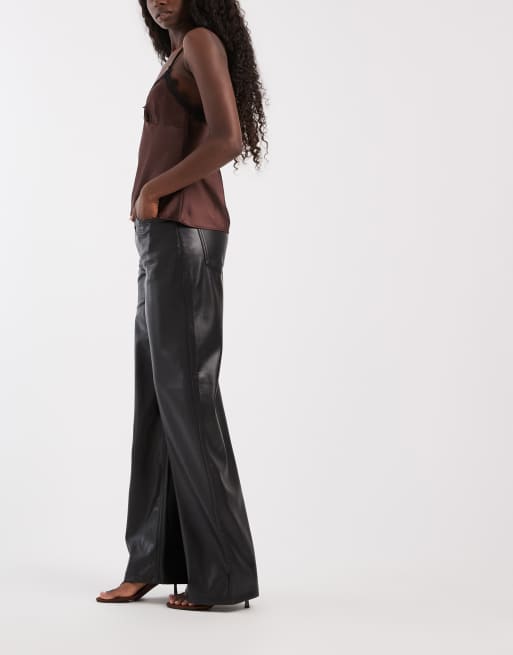 Only pantaloni neri a gamba ampia in pelle sintetica, 2 di 5