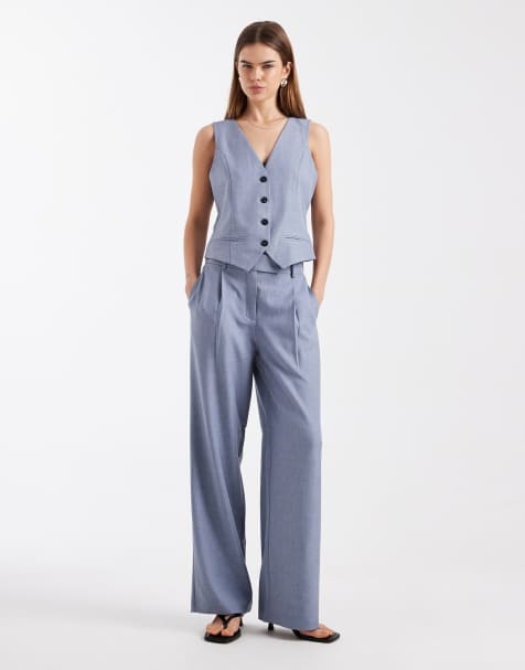 ONLY - Pantaloni sartoriali a fondo ampio color indaco vintage in coordinato - view 1