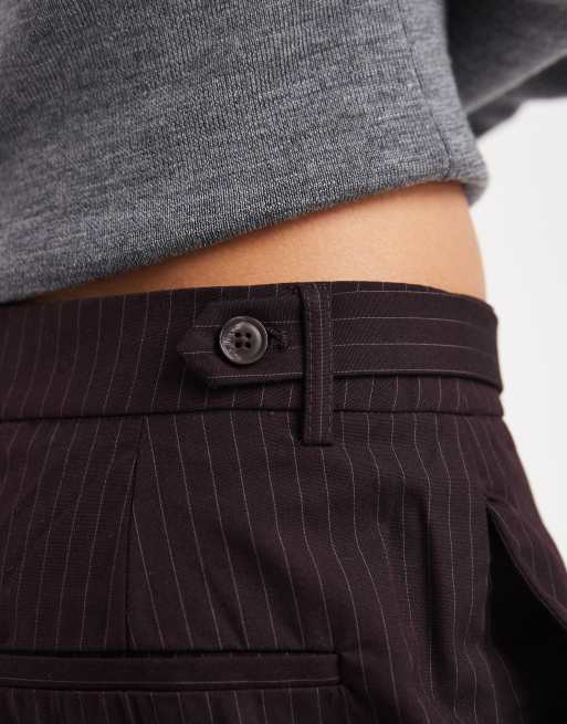 ONLY - Pantaloni sartoriali a fondo ampio e vita alta marroni gessati, 5 di 5