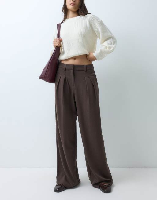 ONLY pantaloni sartoriali a gamba larga con dettaglio di pieghe marroni, 1 di 5