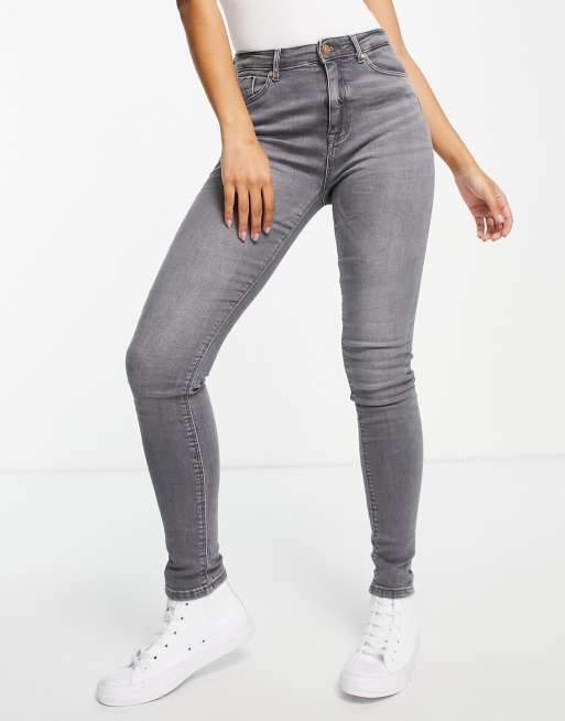 Only paola life high waist skinny jeans in grey denim