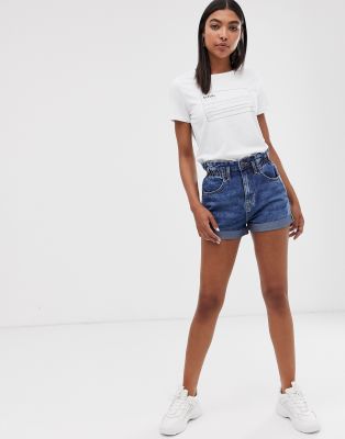 high waisted denim paperbag shorts