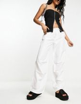 Weekday Cosmo cargo linen pants in white