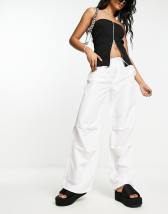 Topshop linen tie waist mid rise straight leg pants in white