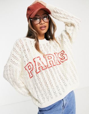 Only open knit oversized Paris jumper in cream