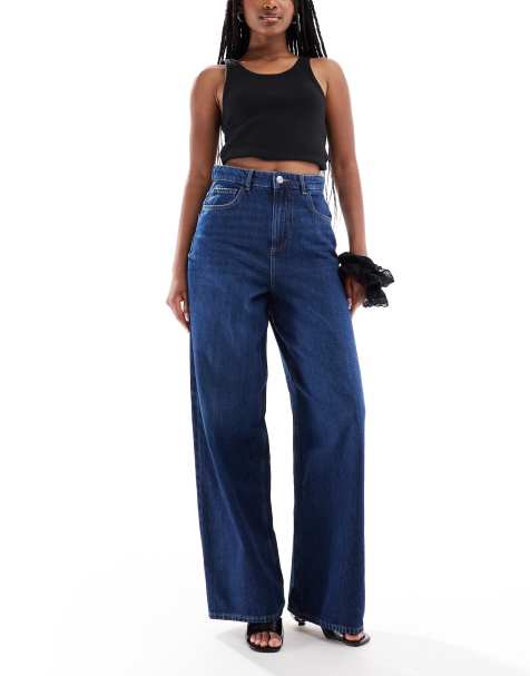 ONLY Paulina high waist baggy jeans in dark blue denim