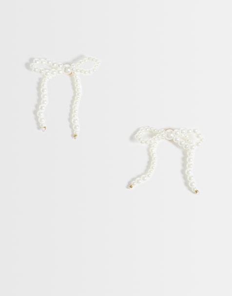 ONLY pearl bow earrings in white - view 1