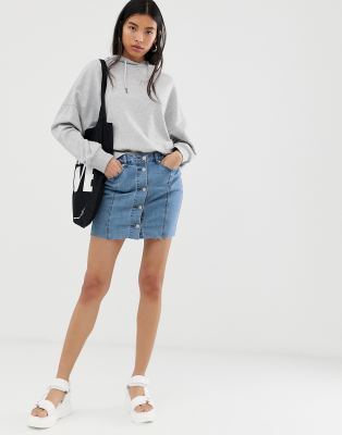 Only Pearl button down denim mini skirt-Blue