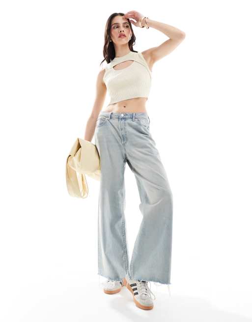 ONLY peekaboo knit crop top in off white