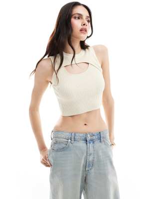 ONLY ONLY peekaboo knitted crop top in off white