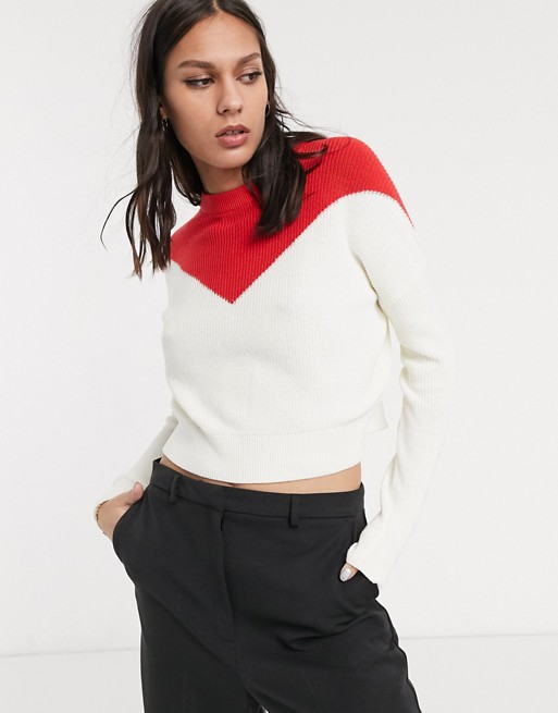 Only Peony colour block cropped jumper