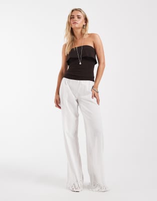 ONLY Petite 100% cotton pull-on pants with embroidery in white - part of a set
