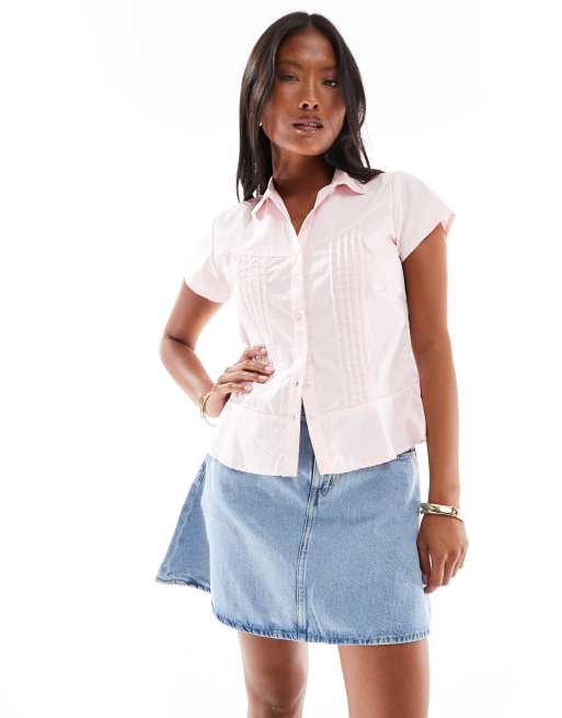 ONLY Petite a-line denim mini skirt in light blue, 4 of 5