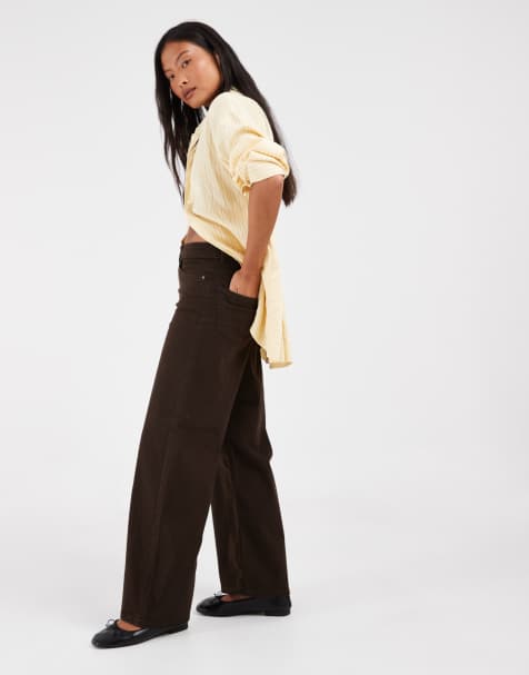 ONLY Petite Blush high waist wide leg jeans in dark brown - view 1