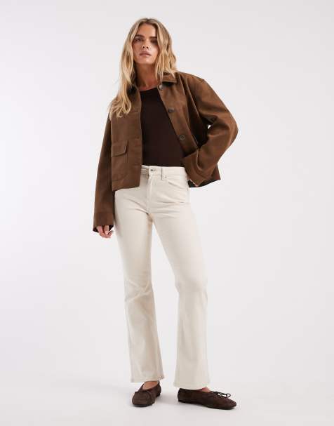 ONLY Petite – Blush – Naturvita, utsvängda jeans med hög midja - view 1