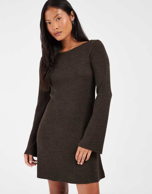 ONLY Petite boatneck knit mini skater dress in brown, 2 of 4