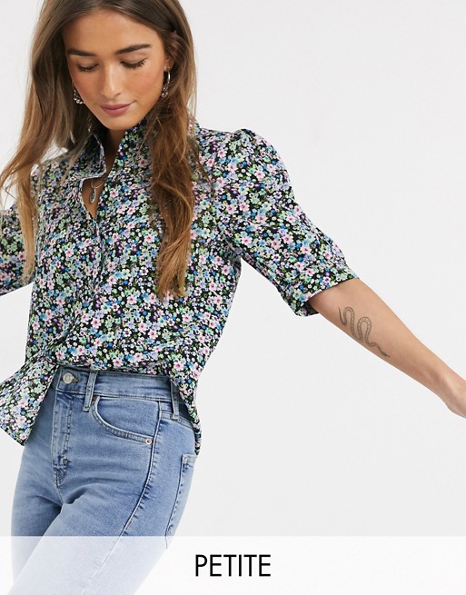 Only Petite boxy shirt in black floral