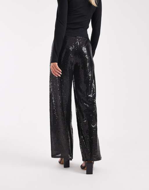 ONLY Petite - Broek met hoge elastische taille en lovertjes in zwart, 3 van 5