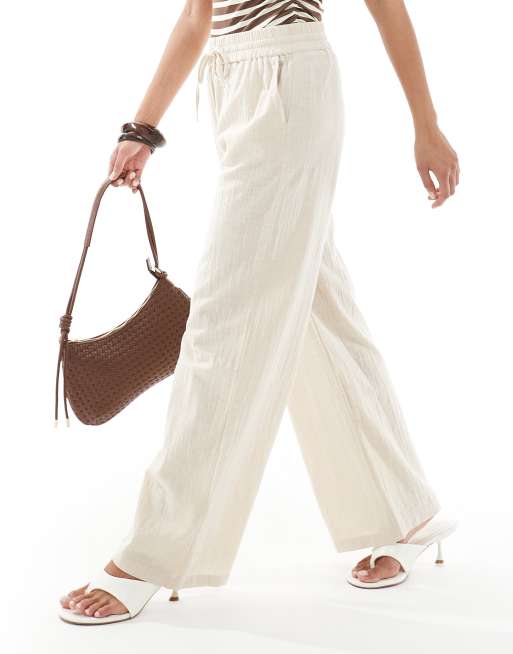 ONLY Petite - Broek met linnenlook en wijde pijpen in beige, 2 van 5