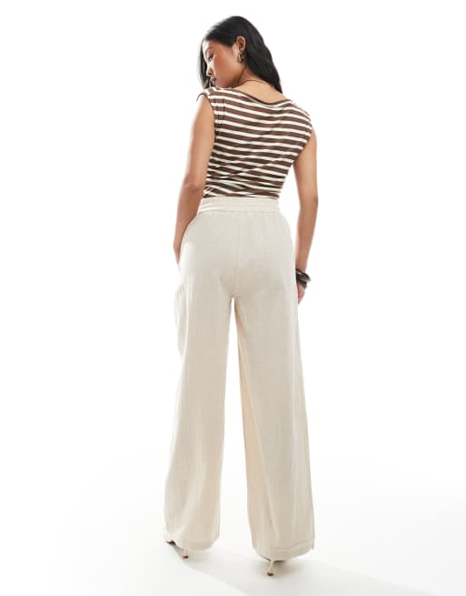 ONLY Petite - Broek met linnenlook en wijde pijpen in beige, 3 van 5
