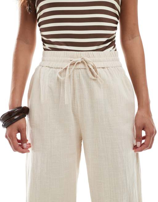 ONLY Petite - Broek met linnenlook en wijde pijpen in beige, 5 van 5