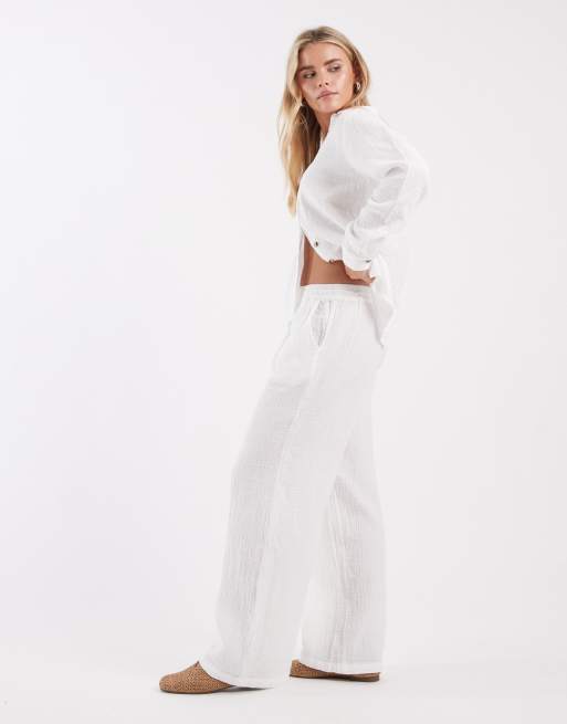 Only Petite - Broek met wijde pijpen van kaasdoek in wit, deel van co-ord set, 2 van 5