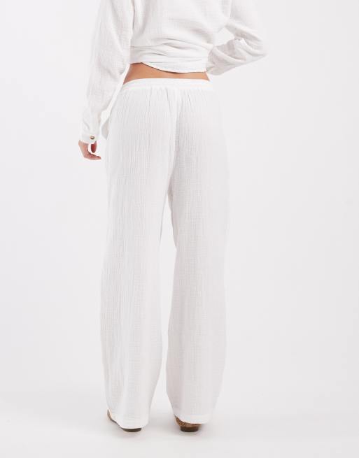 Only Petite - Broek met wijde pijpen van kaasdoek in wit, deel van co-ord set, 3 van 5