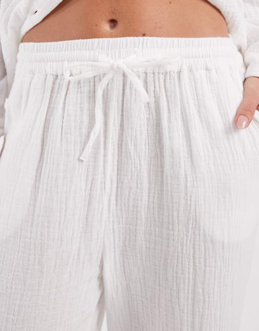 Only Petite - Broek met wijde pijpen van kaasdoek in wit, deel van co-ord set, 5 van 5