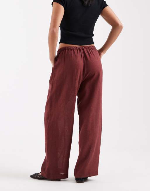 ONLY Petite - Broek van linnenmix met wijde pijpen in roestbruin, 2 van 5