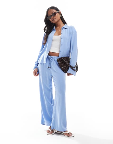 ONLY Petite - Camicia azzurra in misto lino in coordinato - view 1