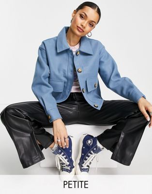 Only Petite cropped shacket in blue  - ASOS Price Checker
