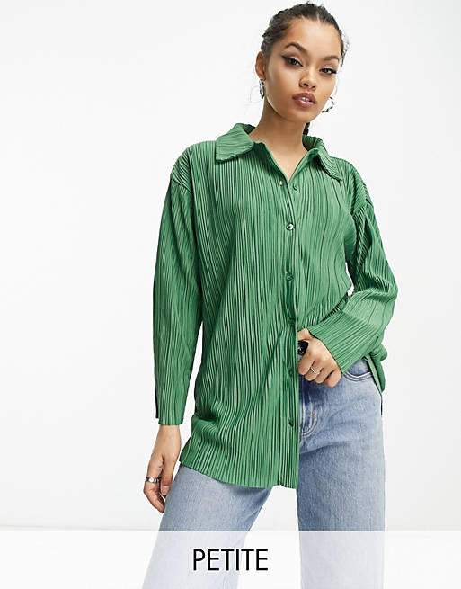 Only Petite - Camicia plissé verde in coordinato