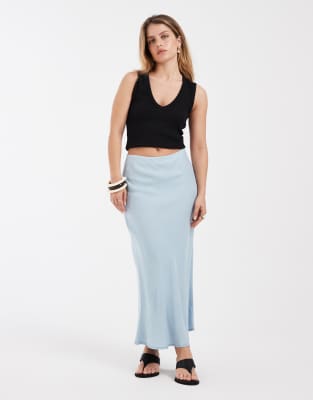 ONLY Petite chambray denim maxi skirt in light blue light wash denim
