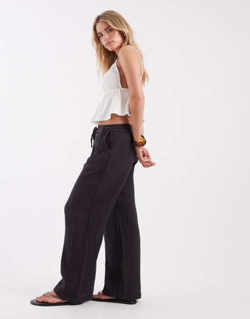 ONLY Petite cheesecloth wide leg pants in charcoal, 2 of 5
