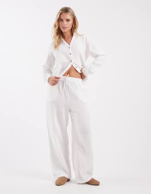 ONLY Petite cheesecloth wide leg pants in white - part of a set