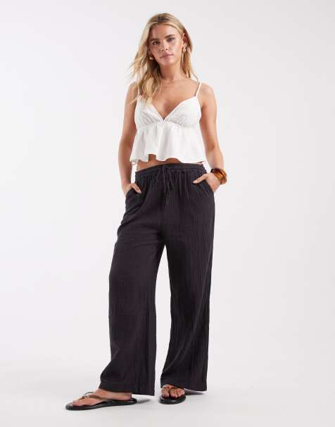 ONLY Petite cheesecloth wide leg trouser in charcoal