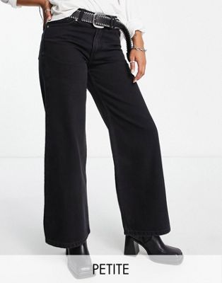 ONLY Petite Chris low rise wide leg jeans in black