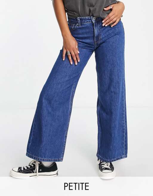 Only Chris low rise wide leg jeans in mid blue