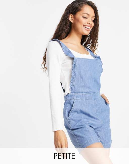 Only Petite - Combishort en jean à volants - Bleu clair