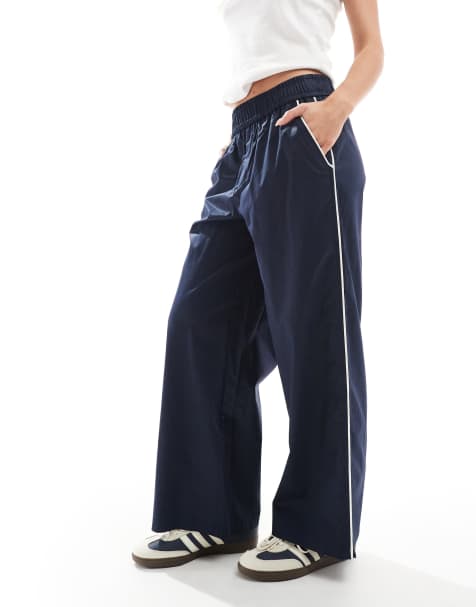 ONLY Petite contrast piping wide leg trousers in navy