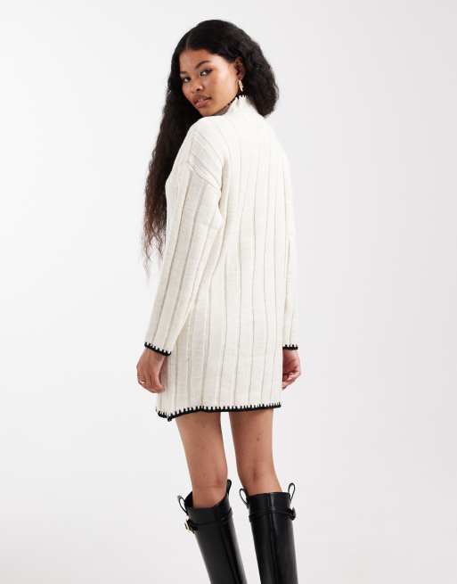 ONLY Petite contrast stitch knitted mini dress in white ASOS
