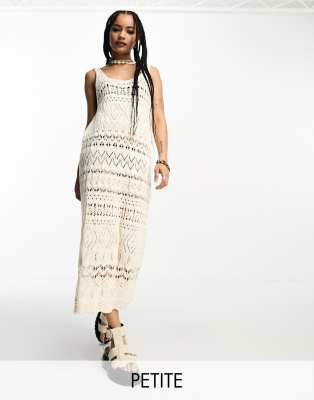 Only Petite crochet maxi dress in ecru-White