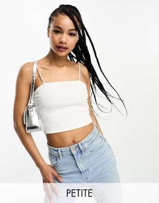 Only Petite crop top with pearl straps in white